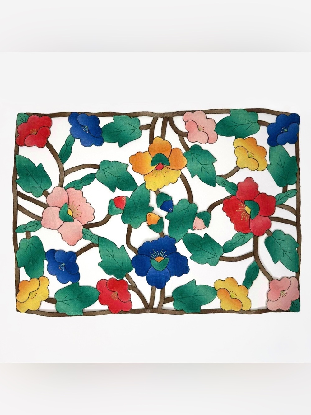 Vintage Handmade Cutwork Placemats Set 6 Dutch St Maarten Floral Applique 19x14”